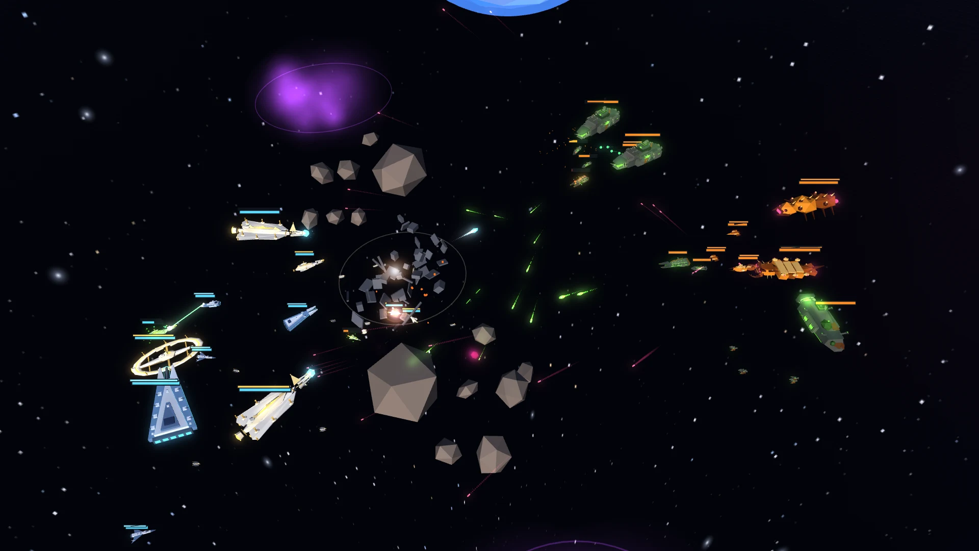 Tactical view of a four-faction battle